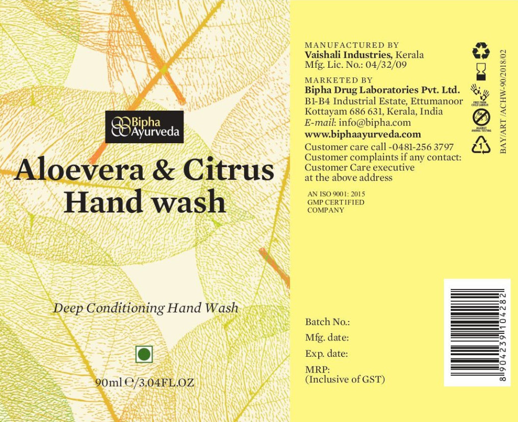 Hand wash pack label, aloe & citrus branding and barcode