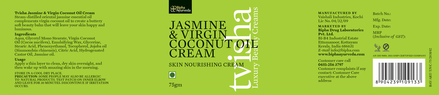 Tvisha - Jasmine & Virgin Coconut Oil Cream-Skin Nourishing Cream 75 gm