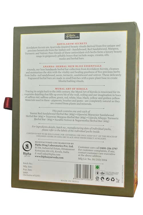 Kovilakom Ananda herbal bar collection gift box, olive green with ingredient panel