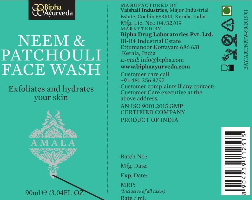 Neem & Patchouli Face Wash-Protects and hydrates your skin 90 ml