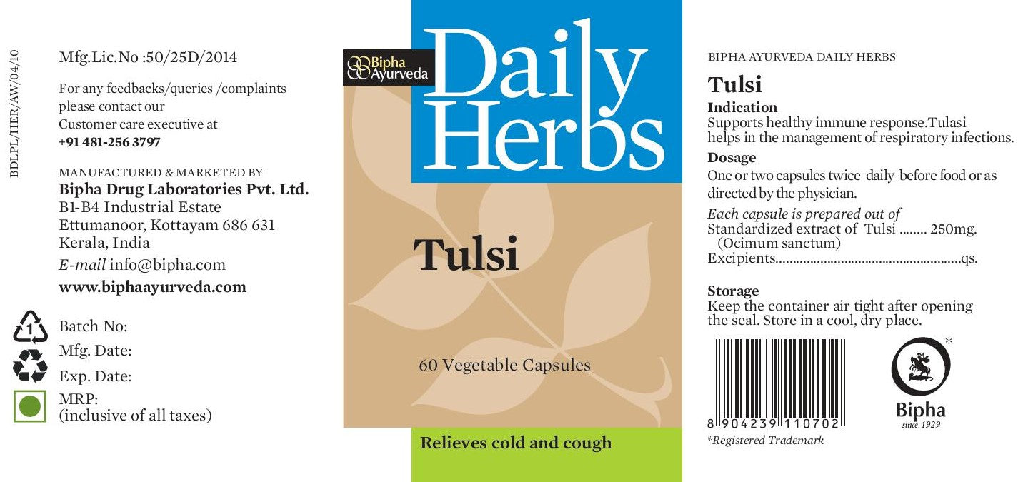 Tulsi- Purifying Tulsi Extract 60 Veg Capsule Protective & Detoxifier ,Immune booster, Respiratory health Wellness herb for Body & Mind