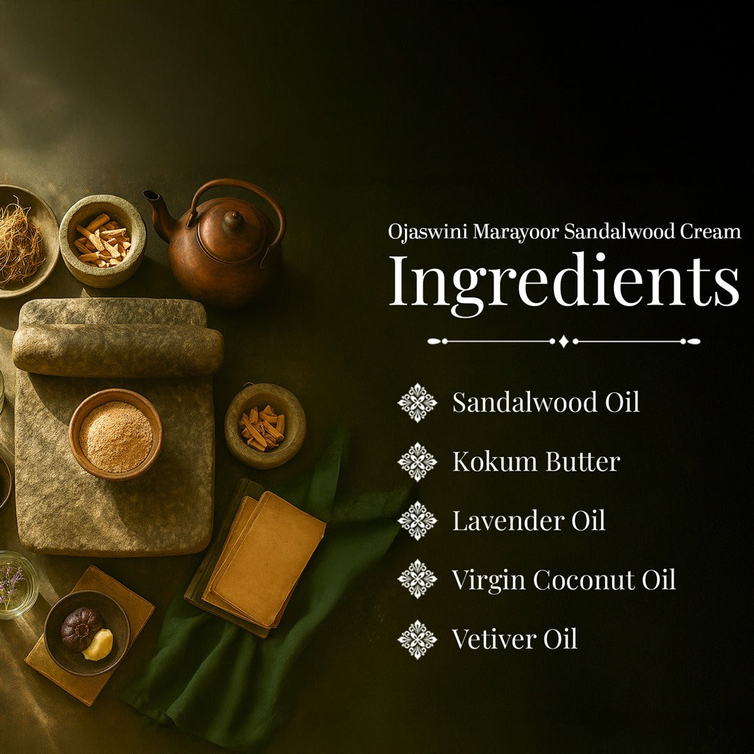Ojaswini Marayoor Sandalwood Cream-A rich textured cream for Nourished& Smooth skin with the Pure Extracts of Sandalwood. Natural Moisturizer for Dry Skin