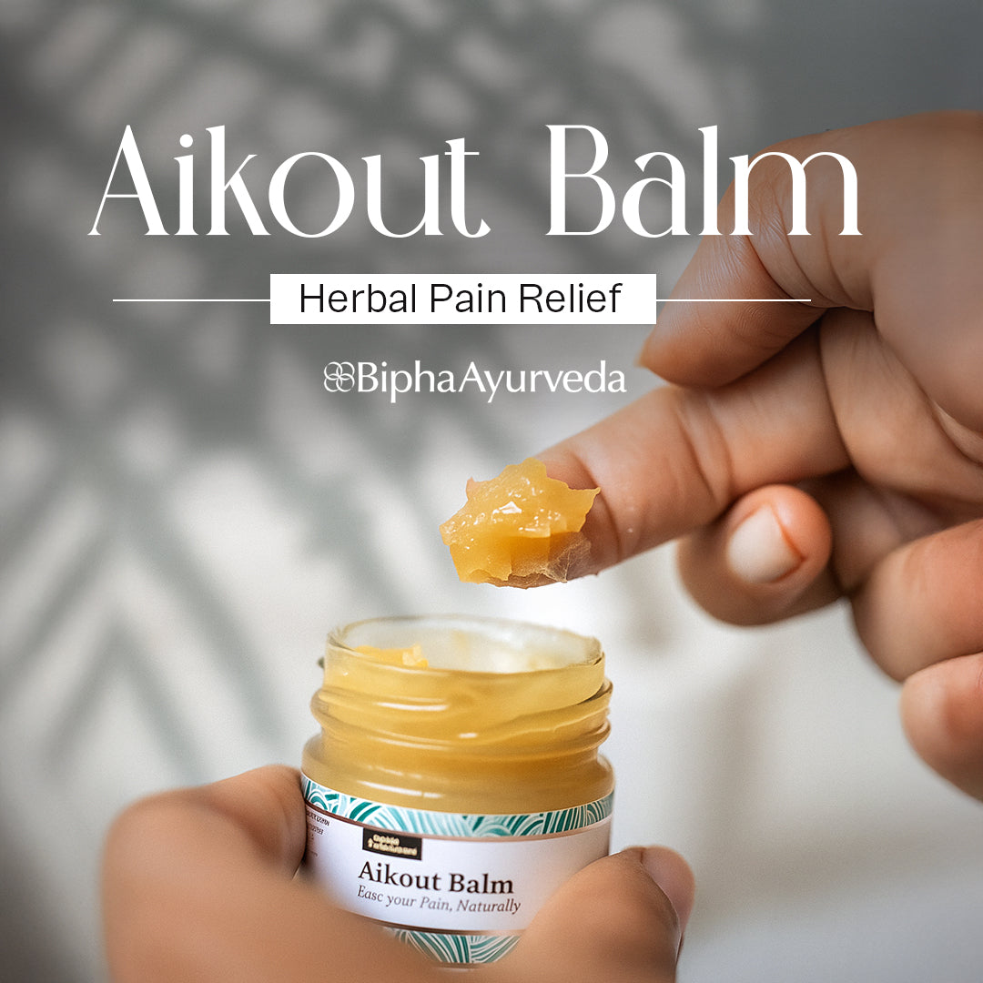 Aikout Pain Balm for Joint pain aches & sprains. Made with natural plant butters & pure herbs. Free from synthetic colours & fragrances 20 gm