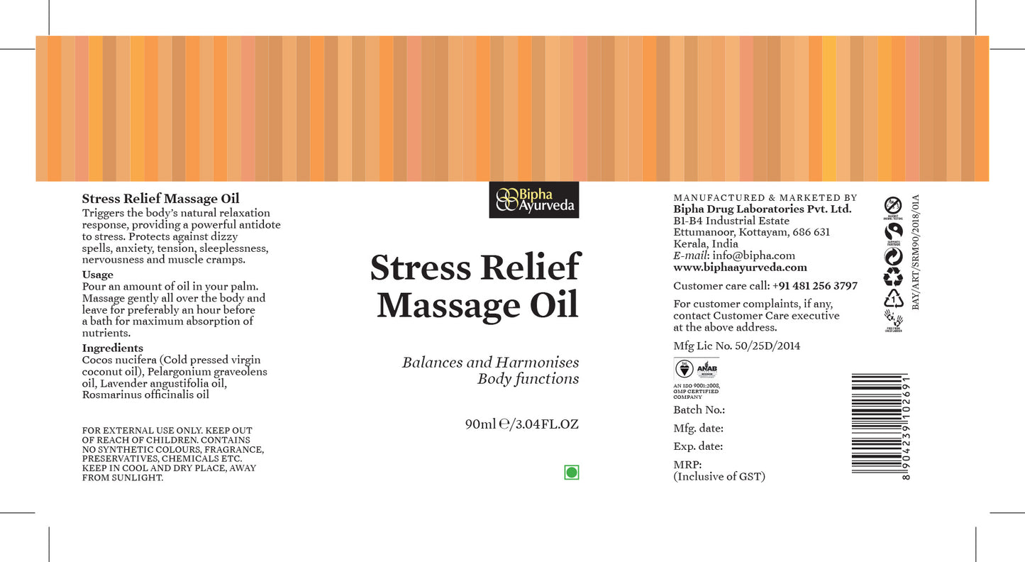 Stress Relief Massage Oil 90 ML - Balances and Harmonizes Bodily Functions