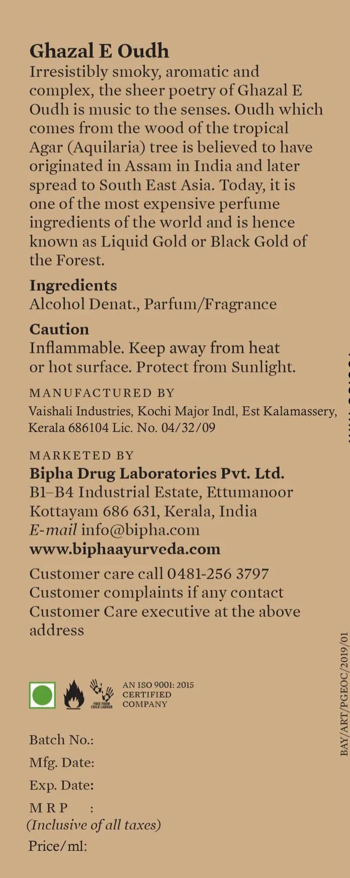 Parijata Ghazal E Oudh-Black Gold of Assam Forests 50 ml