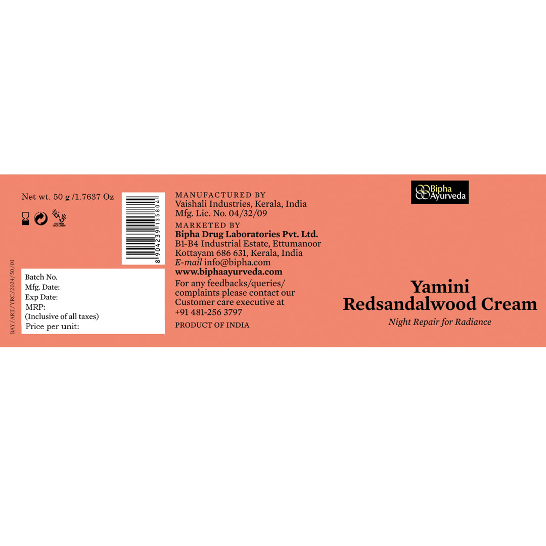 Yamini Redsandalwood Night Cream for Flawless Youthful Skin enriched with Natural Butters, Essential oils and Pure Active Herbs - 35gm