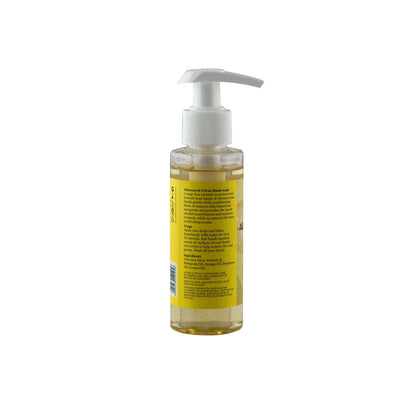 Hand wash bottle with pump, back label text and barcode on clear bottle