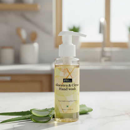 Hand wash bottle with pump, clear bottle with aloe & citrus front label