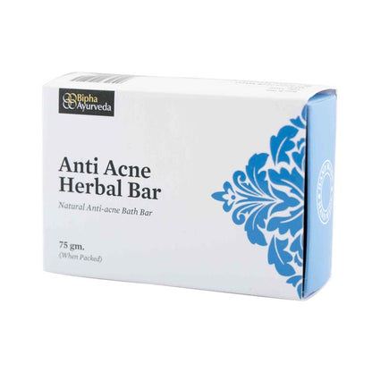 Anti acne herbal bar box, white with blue floral side panel, 75 gm