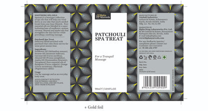 Spa treat box with gold-foil accents, printed front and barcode back panel