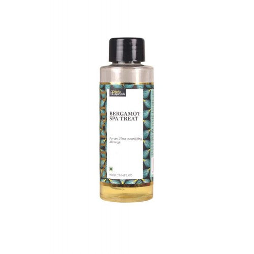 Bergamot Spa Treat massage oil bottle with black cap and amber liquid