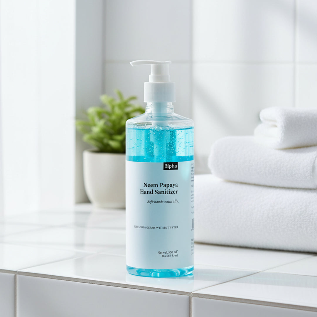 Bipha Neem and papaya 70% Alcohol Hand Sanitizer with goodness of Neem and Papaya .Kills 99.9% germs 500 ml