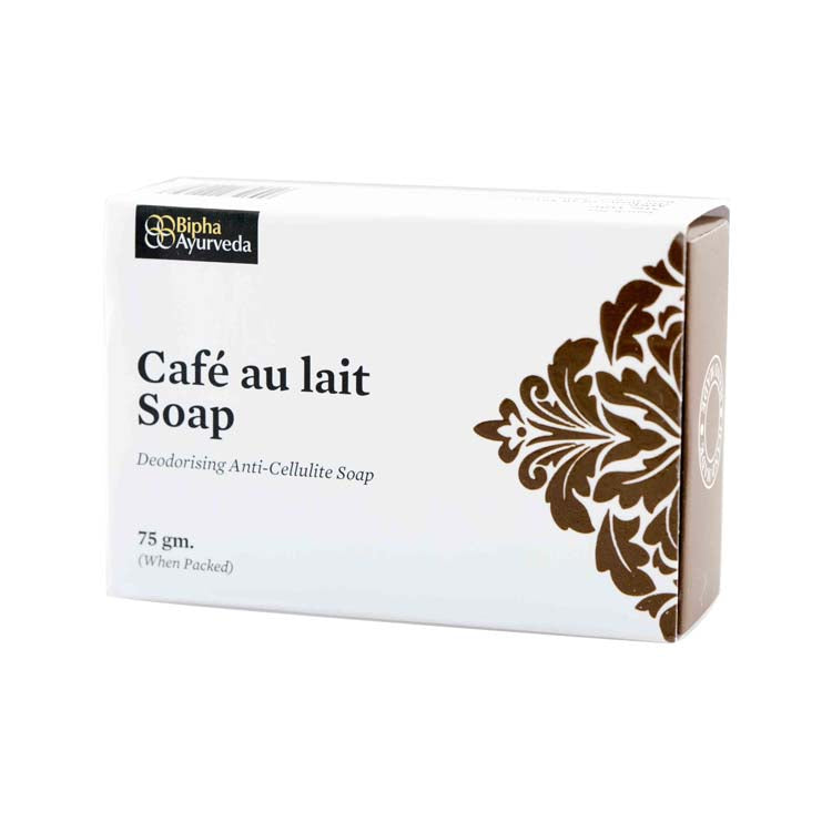 Deodorising anti-cellulite soap in white box with brown floral design and Bipha Ayurveda