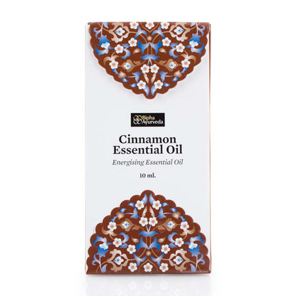 Cinnamon essential oil box, 10 ml, brown floral design and label