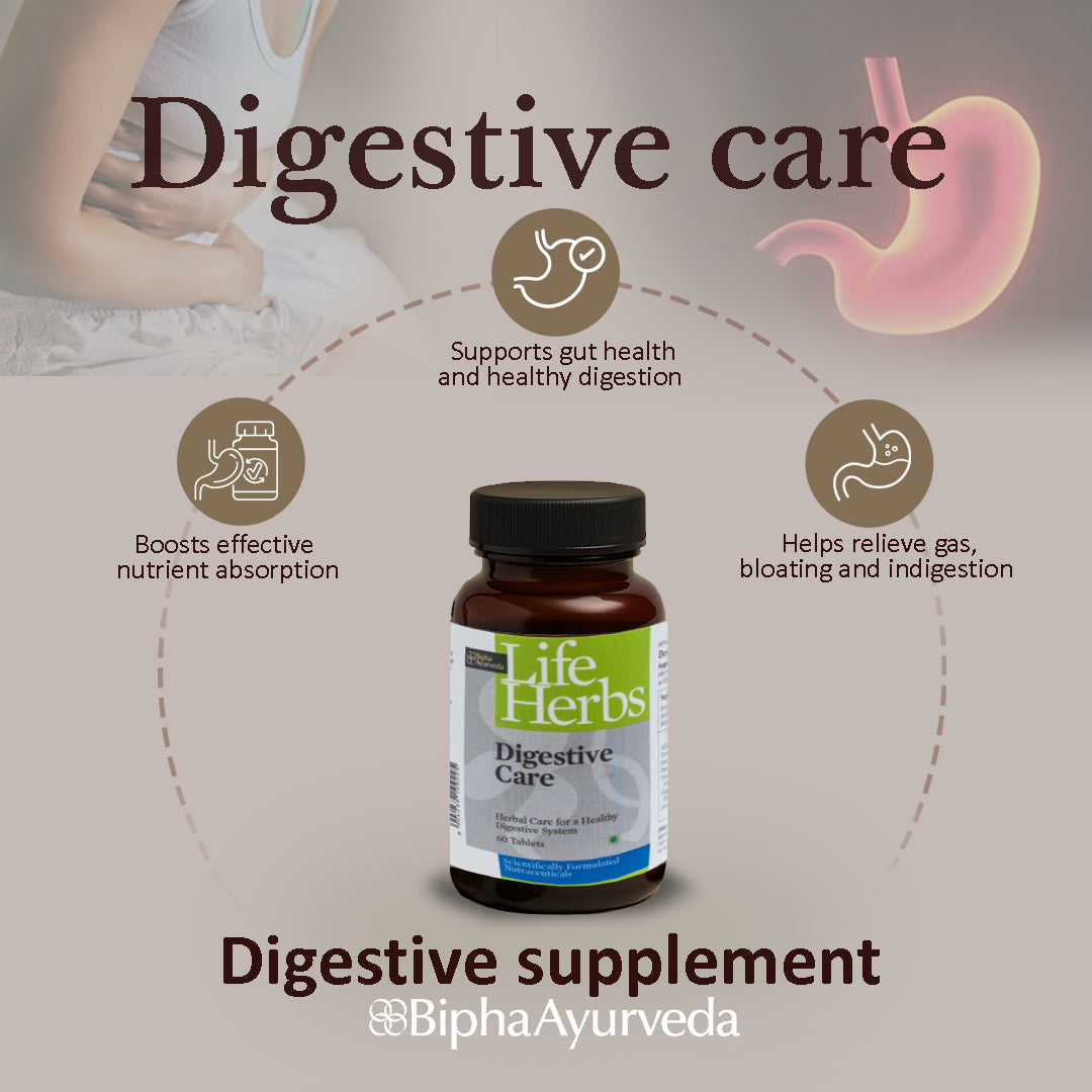 Herbal digestive supplement bottle with Life Herbs Digestive Care label