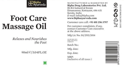 Massage oil product label panel with bottle and printed batch details