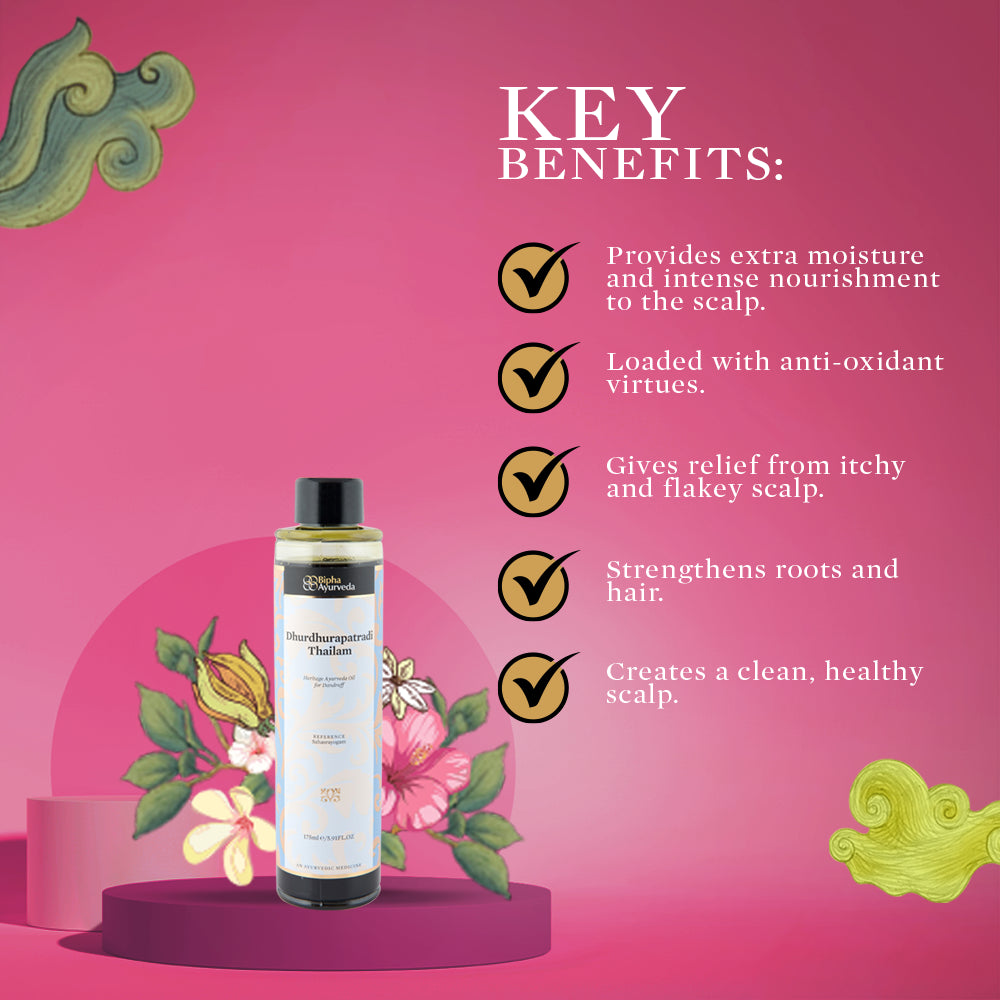Dhurdhurapathradi Ayurveda oil - Traditional ayurveda recipe for dandruff control and healthy scalp . 100 % Natural formulation- 175ml
