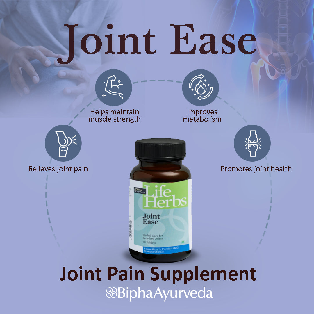 Herbal joint supplement bottle with black cap and Life Herbs Joint Ease label