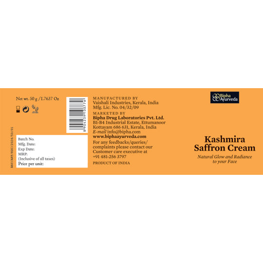 Kashmira Saffron Night Cream for Radiant and Glowing Skin made from Pure Saffron Essence - 35gm