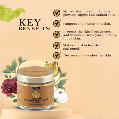 Ojaswini Marayoor Sandalwood Cream-A rich textured cream for Nourished& Smooth skin with the Pure Extracts of Sandalwood. Natural Moisturizer for Dry Skin - 35gm