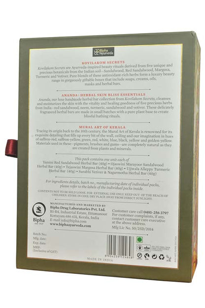 Kovilakom Ananda herbal bar collection gift box, olive green with ingredient panel
