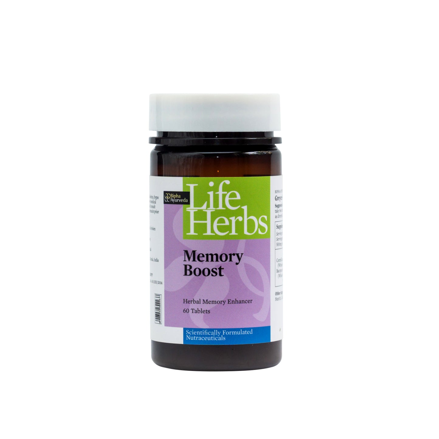 Amber Life Herbs Memory Boost tablet bottle with white cap