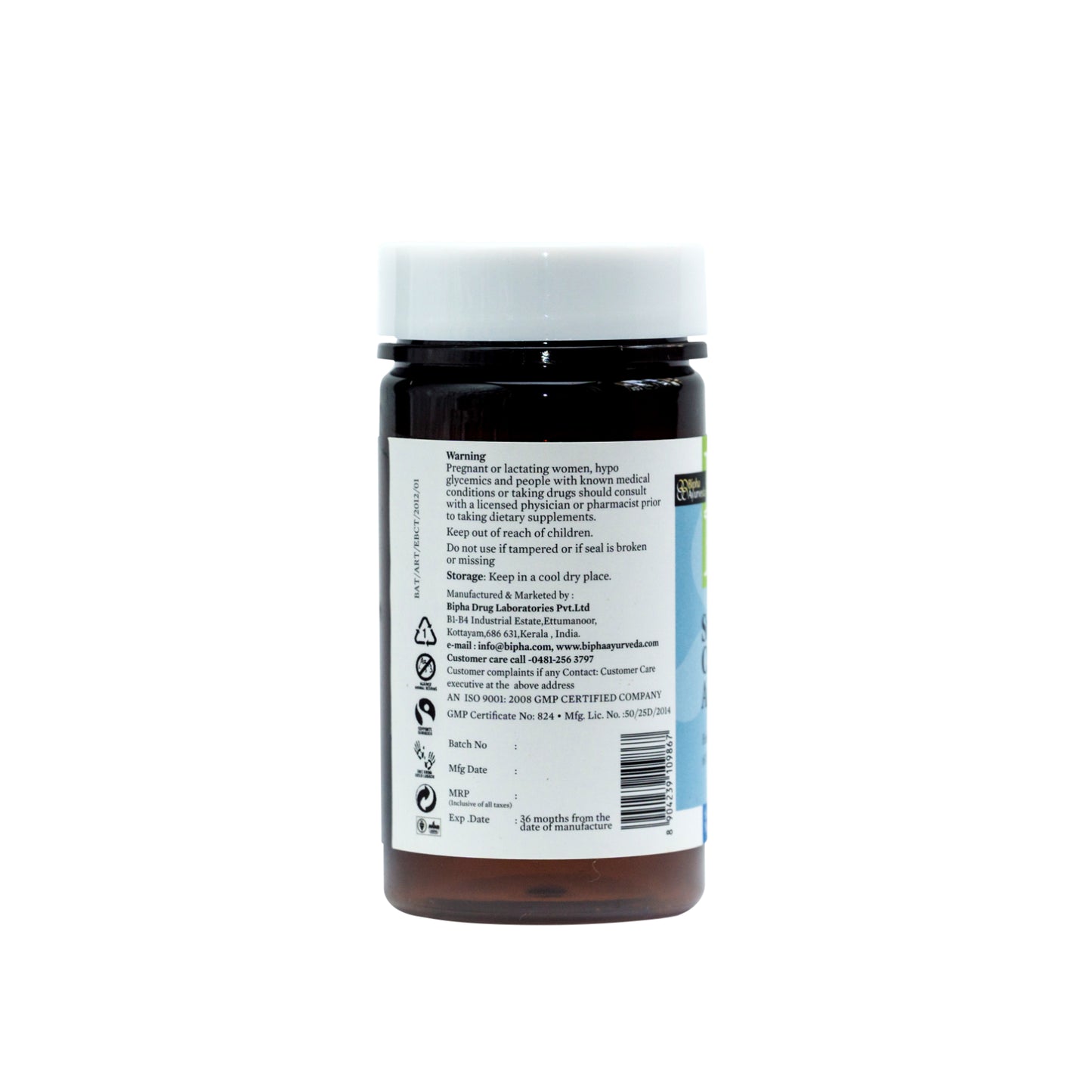 Herbal smoking cessation aid bottle with black cap, directions and warnings panel