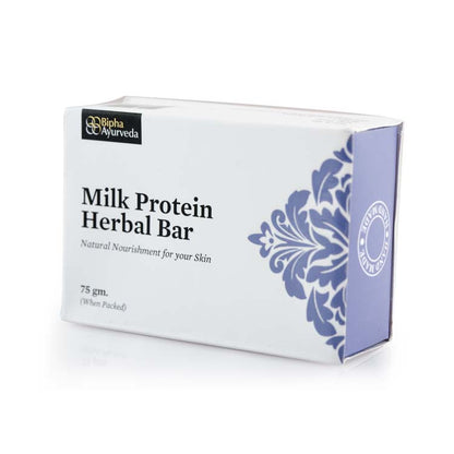 Milk protein herbal bar box with blue floral design and 75 g