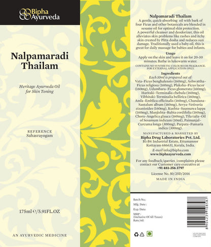 Nalpamaradi Thailam - Heritage Ayurveda Oil for Skin Toning - 175 ml