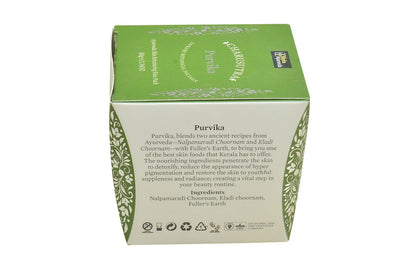 Purvika face pack box with printed back panel and recycling icons