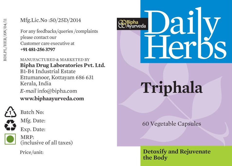 Triphala Tablets -Pure Triphala standarised extract Veg Capsule for Gastro intestinal health ,  Constipation , IBS,Gastric issues