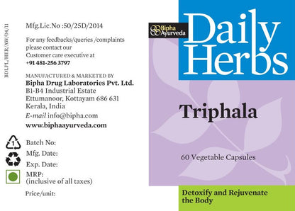 Triphala Tablets -Pure Triphala standarised extract Veg Capsule for Gastro intestinal health ,  Constipation , IBS,Gastric issues