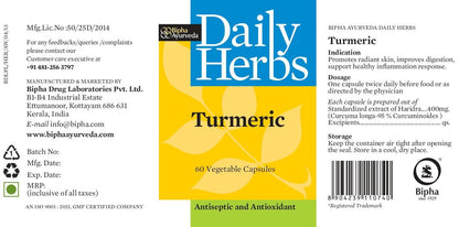 Turmeric-Pure Turmeric Extract with 95% Bioavailable Curcumin 60 Veg Capsule, Antioxidant, Improves inflammation control,Balances metabolism