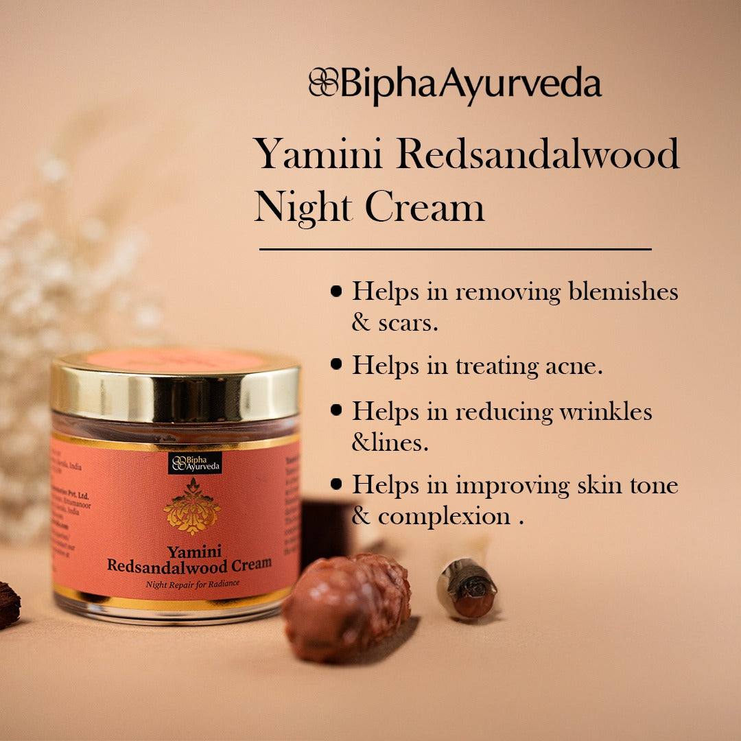 Yamini Redsandalwood Night Cream for Flawless Youthful Skin enriched with Natural Butters, Essential oils and Pure Active Herbs - 75gm