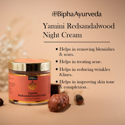 Yamini Redsandalwood Night Cream for Flawless Youthful Skin enriched with Natural Butters, Essential oils and Pure Active Herbs - 75gm