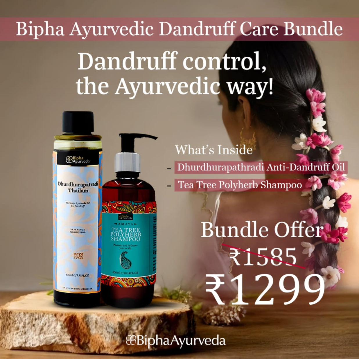 Bipha Ayurveda Dandruff Care Bundle  -  Oil + Shampoo Combo