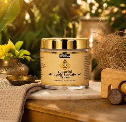 Ojaswini Marayoor Sandalwood Cream-A rich textured ayurvedic face cream for Nourished& Smooth skin with the Pure Extracts of Sandalwood. Natural Moisturizer for Dry Skin