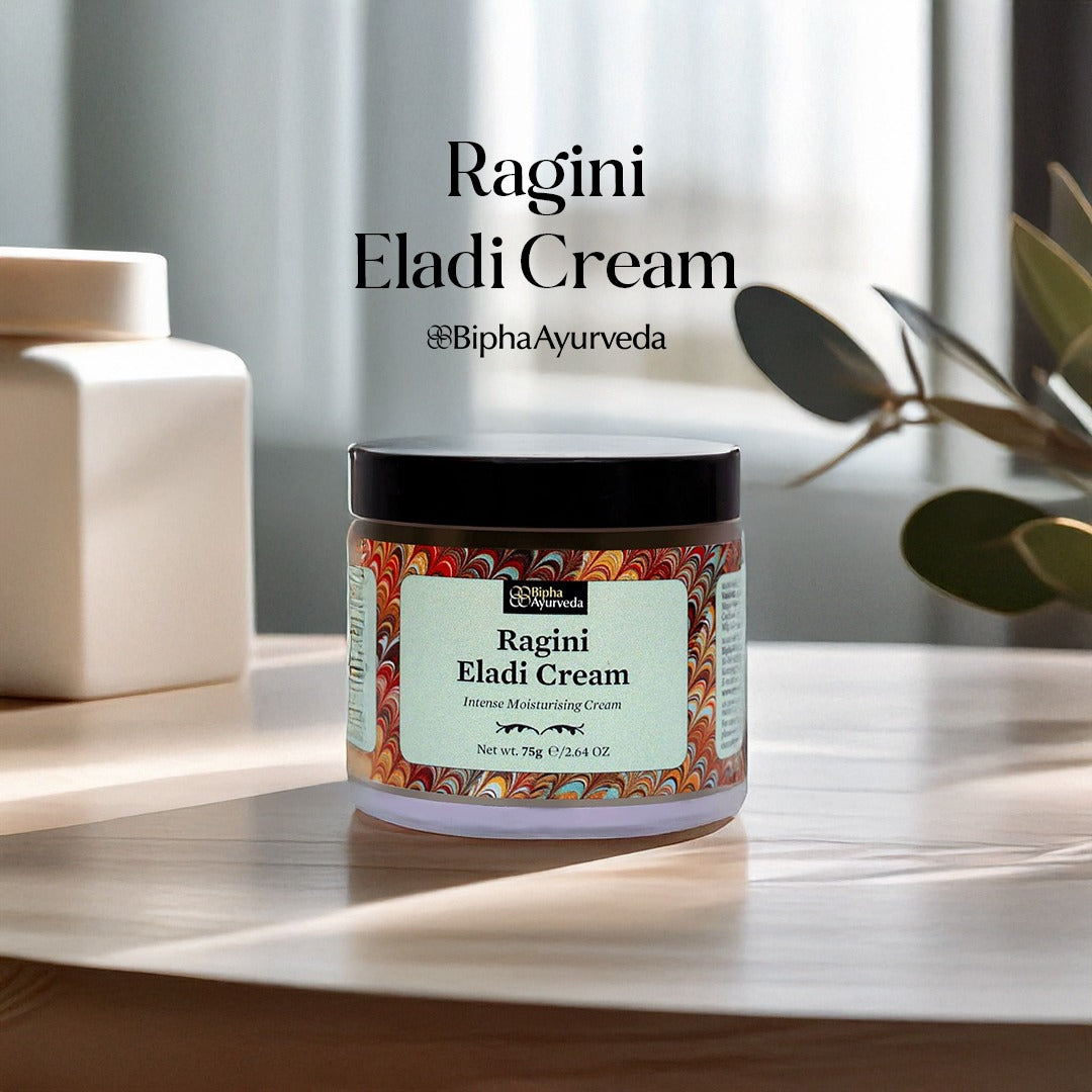 Moisturizing cream jar with black lid on tabletop beside white bottles and soft sunlight