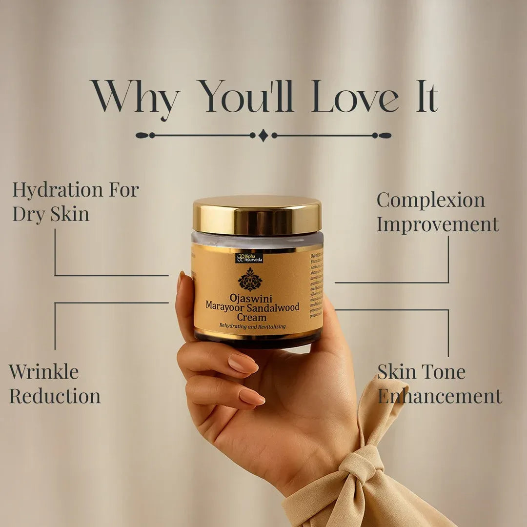 Ojaswini Marayoor Sandalwood Cream-A rich textured cream for Nourished& Smooth skin with the Pure Extracts of Sandalwood. Natural Moisturizer for Dry Skin - 35gm