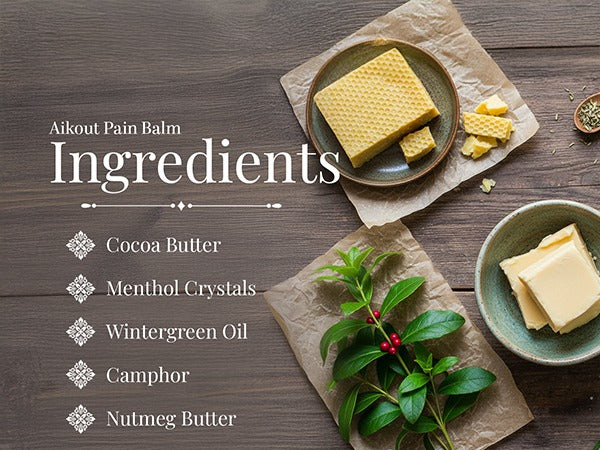 Aikout Pain Balm for Joint pain aches & sprains. Made with natural plant butters & pure herbs. Free from synthetic colours & fragrances 20 gm