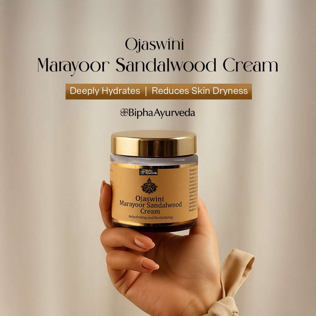 Ojaswini Marayoor Sandalwood Cream-A rich textured ayurvedic face cream for Nourished& Smooth skin with the Pure Extracts of Sandalwood. Natural Moisturizer for Dry Skin
