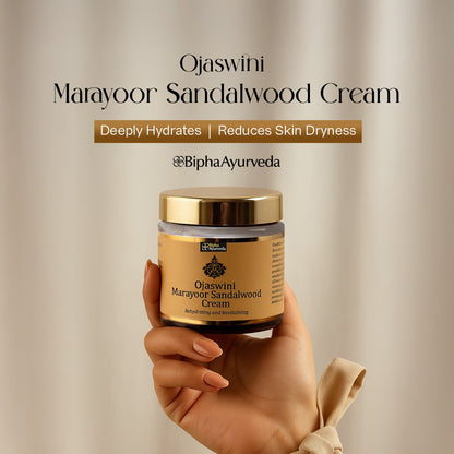 Ojaswini Marayoor Sandalwood Cream-A rich textured ayurvedic face cream for Nourished& Smooth skin with the Pure Extracts of Sandalwood. Natural Moisturizer for Dry Skin