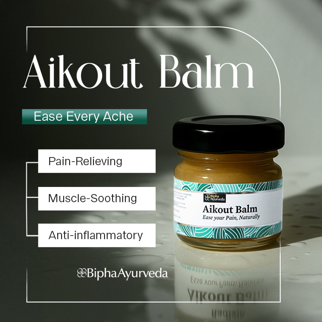 Pain balm jar with black lid and teal label, shown front-on