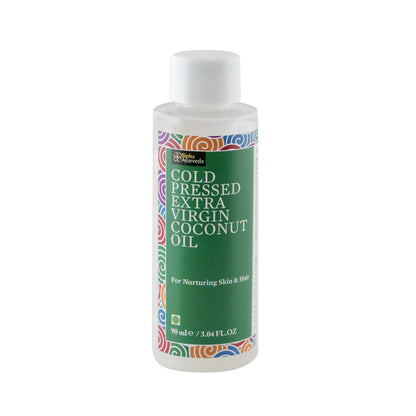Green coconut oil bottle with white cap and front label
