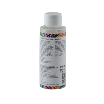 Coconut oil bottle with white cap and back label