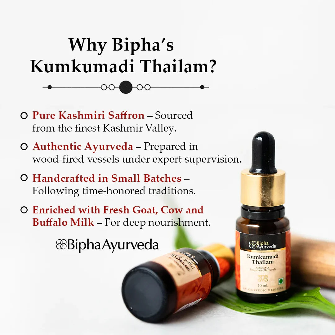 Kumkumadi Thailam-Ayurvedic Beauty Serum for Radiant Skin.Made from Pure concentrated Kashmir saffron & other exotic herbs to enhance skin tone