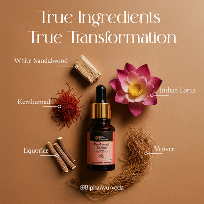 Kumkumadi Thailam-Ayurvedic Beauty Serum for Radiant Skin.Made from Pure concentrated Kashmir saffron & other exotic herbs to enhance skin tone