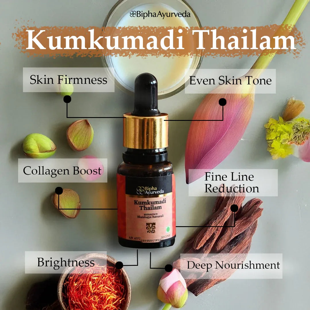 Kumkumadi Thailam-Ayurvedic Beauty Serum for Radiant Skin.Made from Pure concentrated Kashmir saffron & other exotic herbs to enhance skin tone