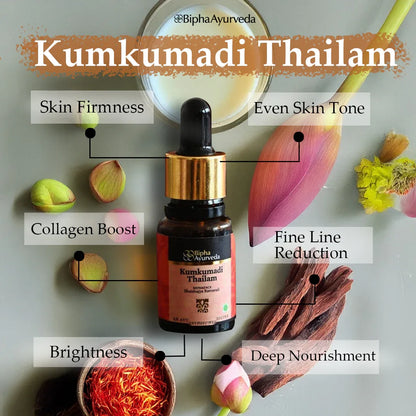 Kumkumadi Thailam-Ayurvedic Beauty Serum for Radiant Skin.Made from Pure concentrated Kashmir saffron & other exotic herbs to enhance skin tone