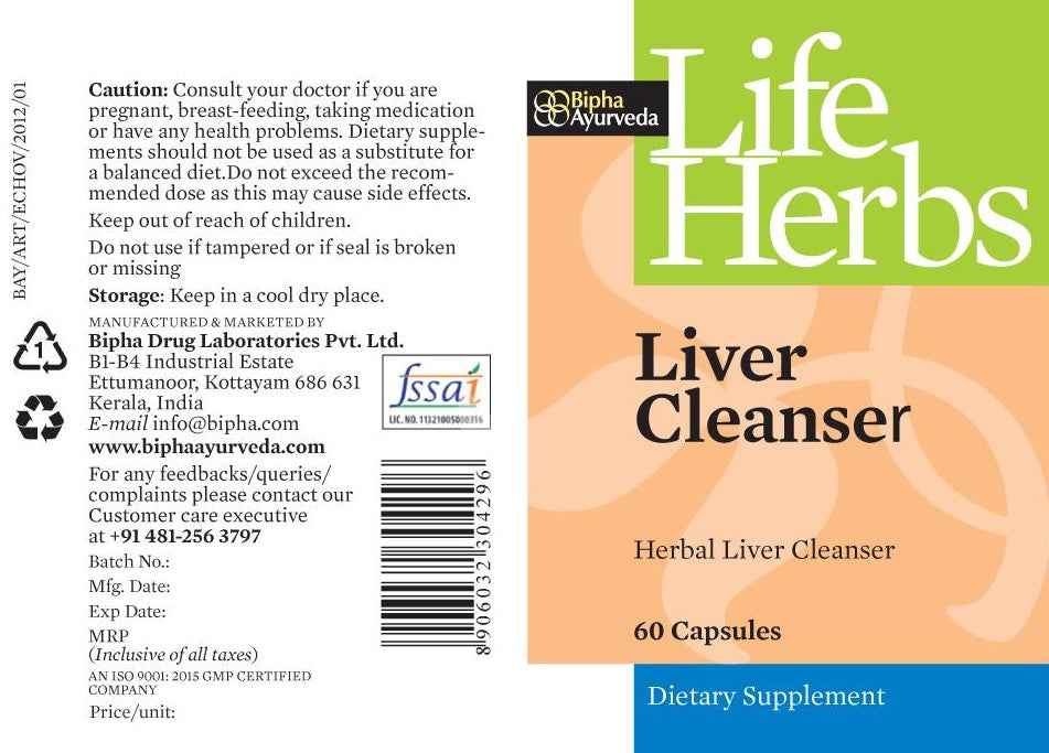 Life Herbs liver cleanser bottle label, 60 capsules dietary supplement